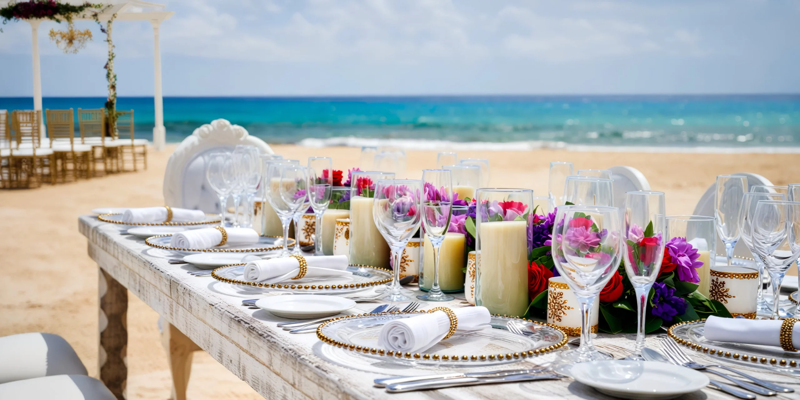 Beach wedding ceremony setup on the white sand beach at Hyatt Zilara Cancun
