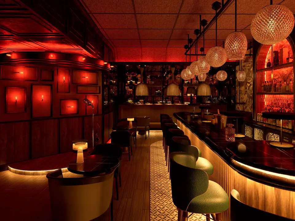 Bokeh lounge bar at Hyatt Zilara Cancun featuring contemporary décor, stylish seating, and handcrafted cocktails in an upscale atmosphere.