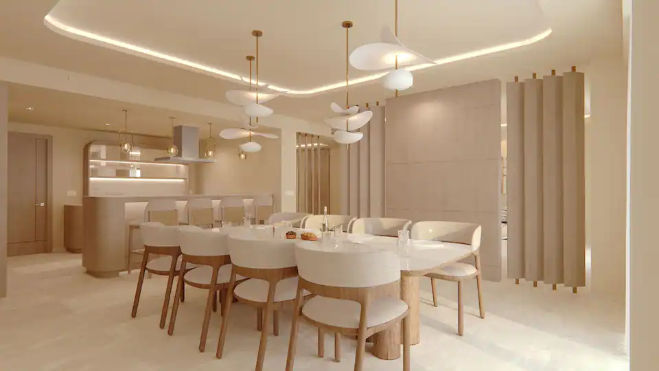 Grand Presidential Suite dining area with elegant bar and modern entertaining space at Hyatt Zilara Cancun.