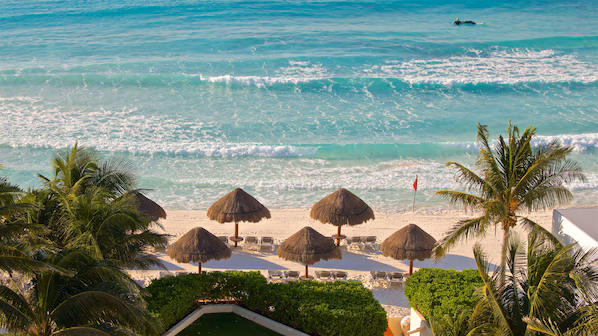 Hotel Zone beaches near Hyatt Zilara Cancun with white sand shores and turquoise Caribbean waters