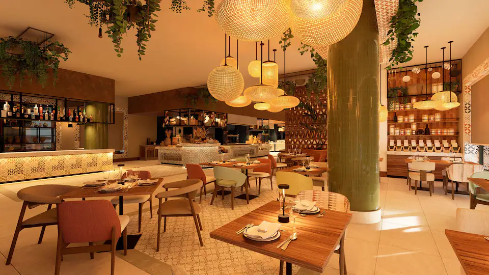 Spices restaurant at Hyatt Zilara Cancun featuring open-air Caribbean dining, tropical views, and international cuisine by the pool.